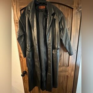 Vintage Black Leather Trench Coat